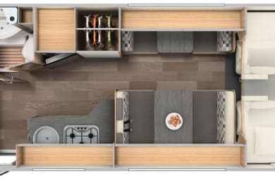 Grundriss Option 1 ( Stockbetten ) des EcoLine 6 von Mc Rent Portugal