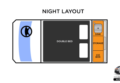 Grundriss Option 2 ( Nacht ) des Chubby Camper von Travellers Autobarn Australien