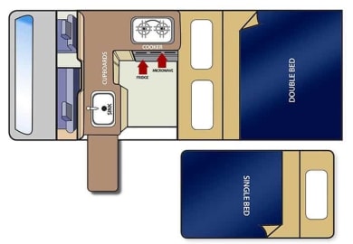Grundriss Option 2 ( Nacht ) desHitop Campervan von Travellers Autobarn Australien