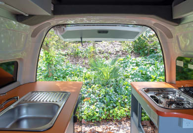 Blick ins grünen aus dem Hi5 Selfcontained  von Travellers Autobarn Neuseeland