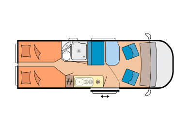 Grundriss (Einzelbetten) des Vans 4x4 von Touring Cars