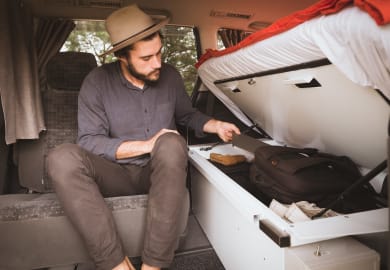 Stauraum im Beta Camper von Spaceships in Neuseeland