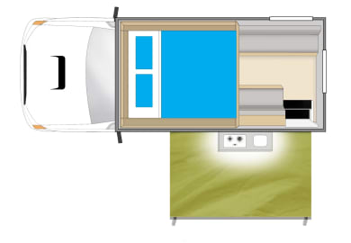 4WD Adventure Camper von Cheapa Campa Australien, Grundriss Nacht