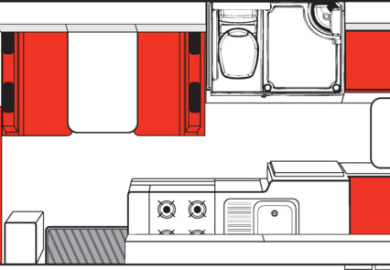 Saison 25/26: Tag-Grundriss des Campers Double Up von Mighty Australien