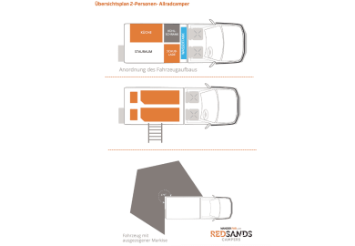Grundrisse des 2 Personen 4WD Camper von Redsands Campers Australien