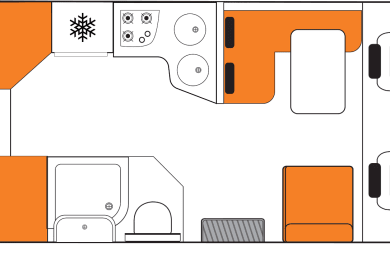 Grundriss Option 1 ( einzel betten ) des Wanderer von Britz Rentals Neuseeland