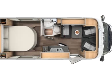 Grundriss Option 3 ( Doppelbett mittig ) des Compact Plus von McRent Spanien