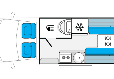 Grundriss Tag - Let's Go Motorhomes Australien  2 Bett Camper Escape